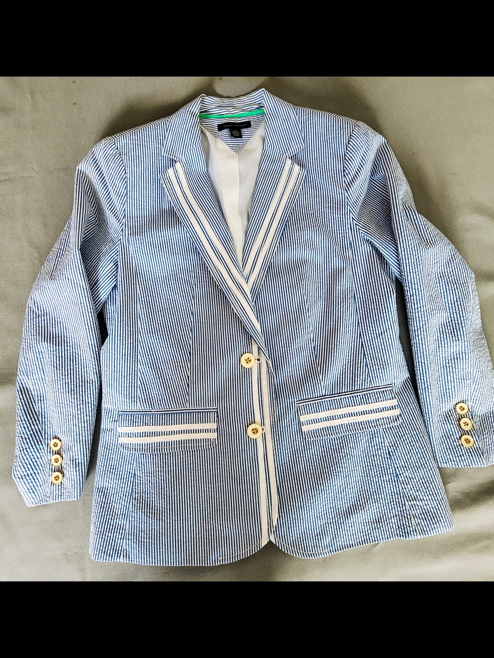 Tommy Hilfiger Blue & White Seersucker Striped Blazer Jacket